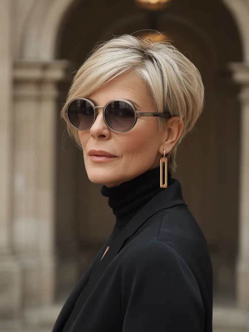 Fall haircuts for women over 50 Chic Angled Crop with a Fashion Edge