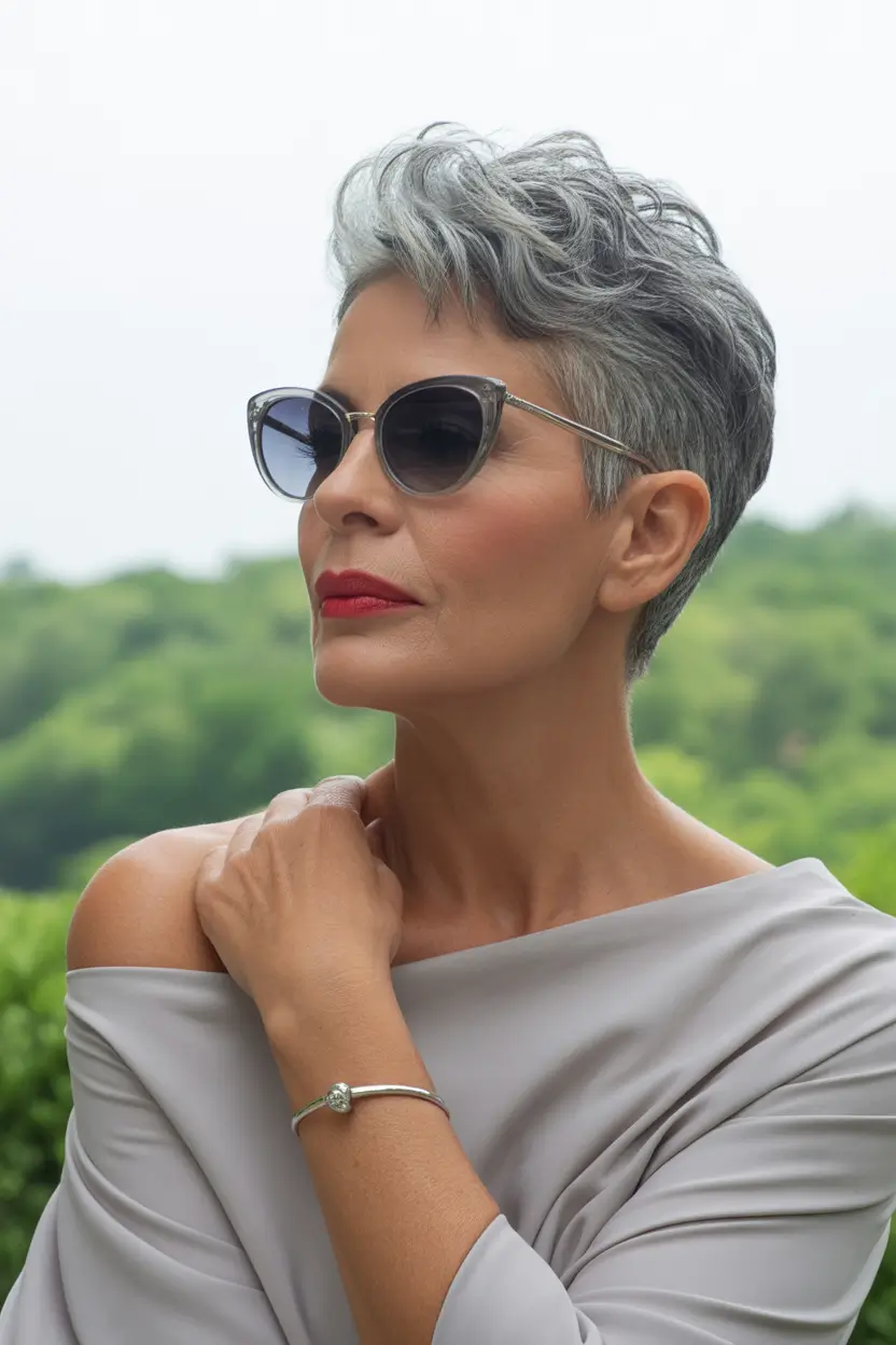 Fall haircuts for women over 50 Silver Siren in a Modern Pixie