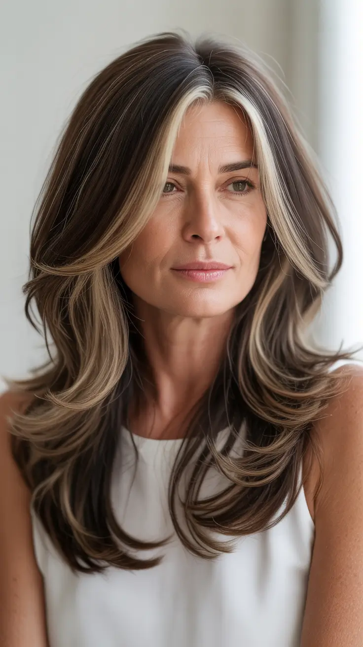 Fall haircuts for women over 50 Dimensional Layers with Bold Face Framing