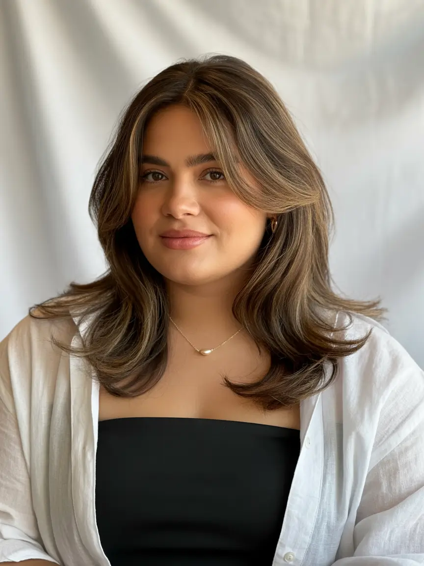 Fall haircuts for plus size women Soft Layers and Butterfly Movement