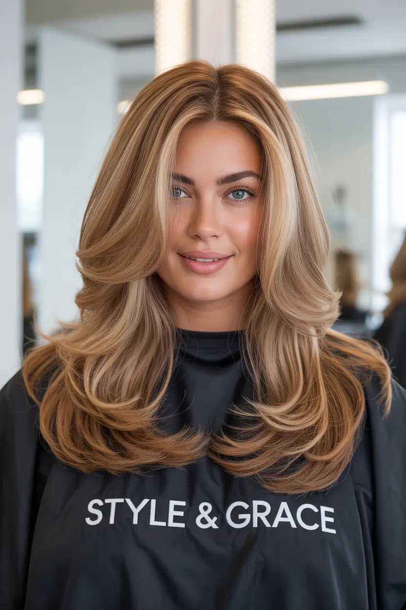 Fall haircuts for plus size women Golden Butterfly Layers for Fullness and Flow