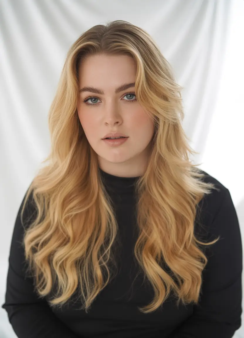 Fall haircuts for plus size women Golden Mermaid Waves with Wispy Curtain Layers