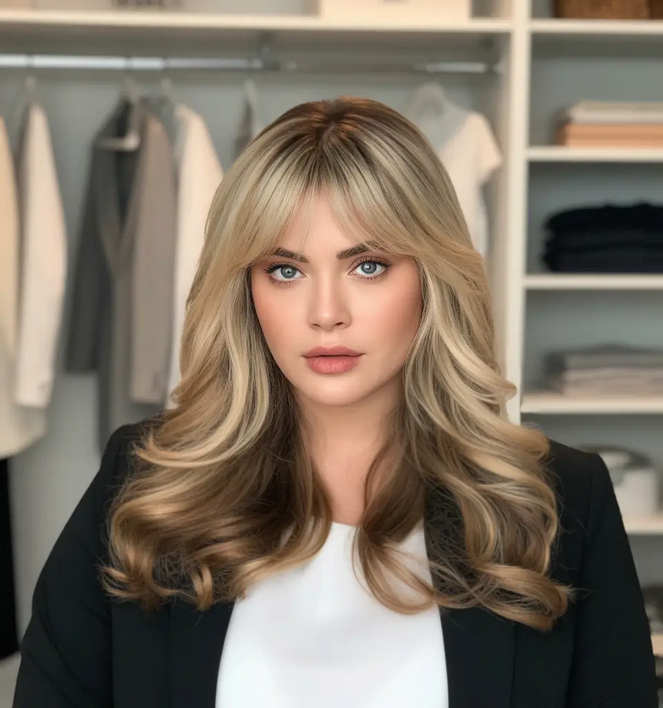 Fall haircuts for plus size women Soft Hollywood Layers with Curtain Bangs