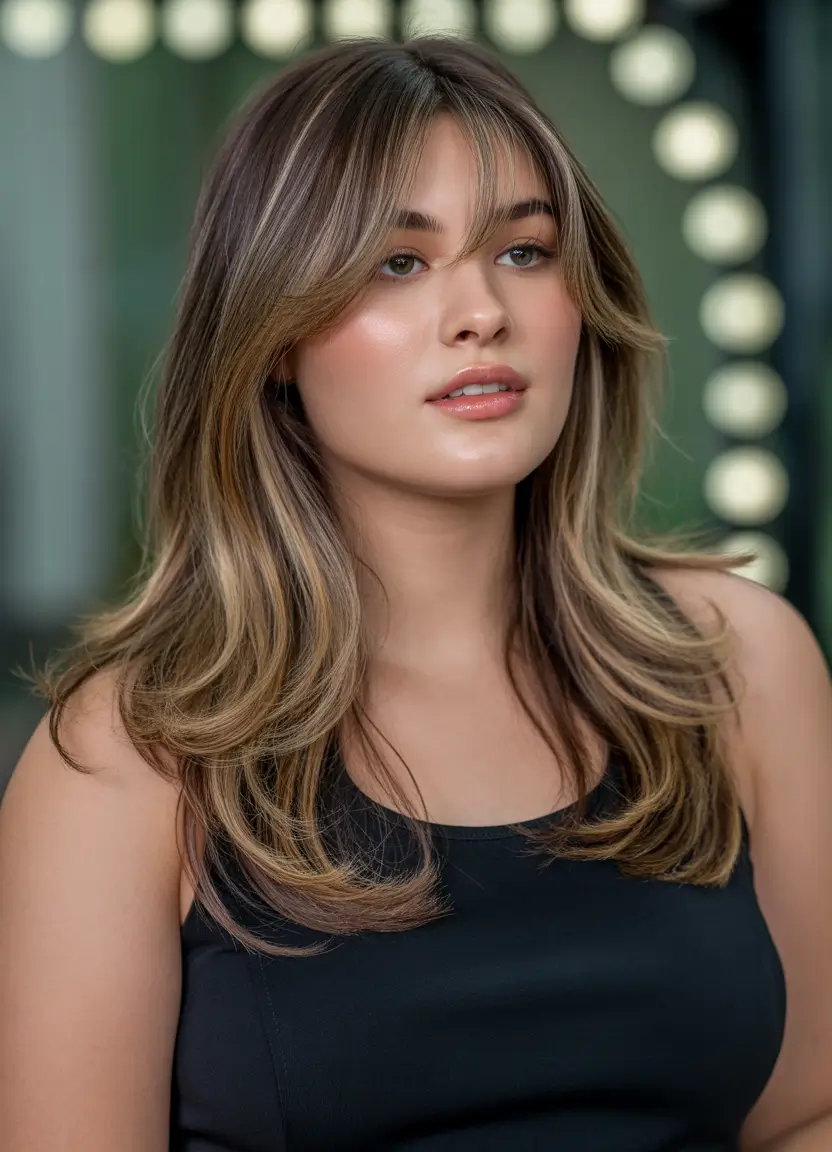 Fall haircuts for plus size women Mid-Length Layers with Bottleneck Bangs