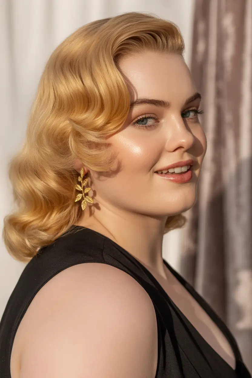 Fall haircuts for plus size women Retro Glam Waves with a Modern Twist