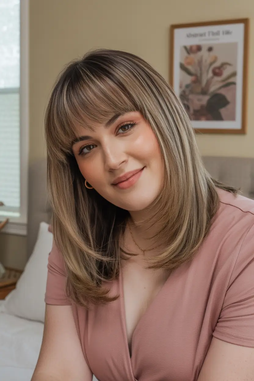 Fall haircuts for plus size women Straight Lob with Blunt Bangs