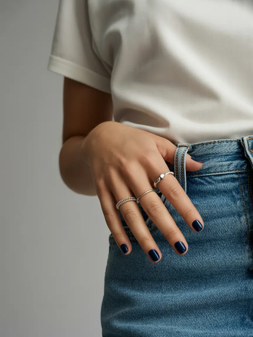 Fall 2025 Nail Colors Ideas for Women Over 60 - Midnight Navy for Sophisticated Contrast