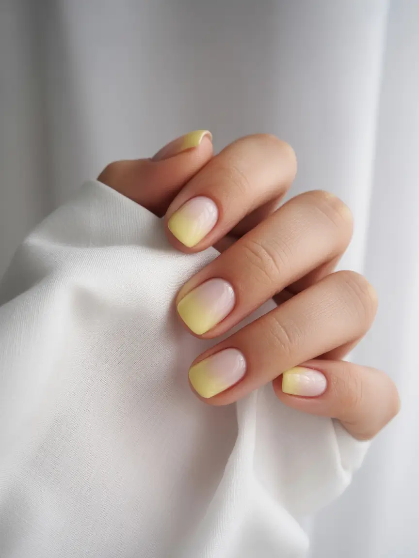 Fall 2025 Nail Colors Ideas for Women Over 60 - Faded Yellow Ombré for Golden Hour Vibes