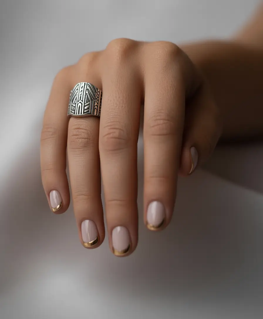 Fall 2025 Nail Colors Ideas for Women Over 60 - Minimalist French with a Golden Edge
