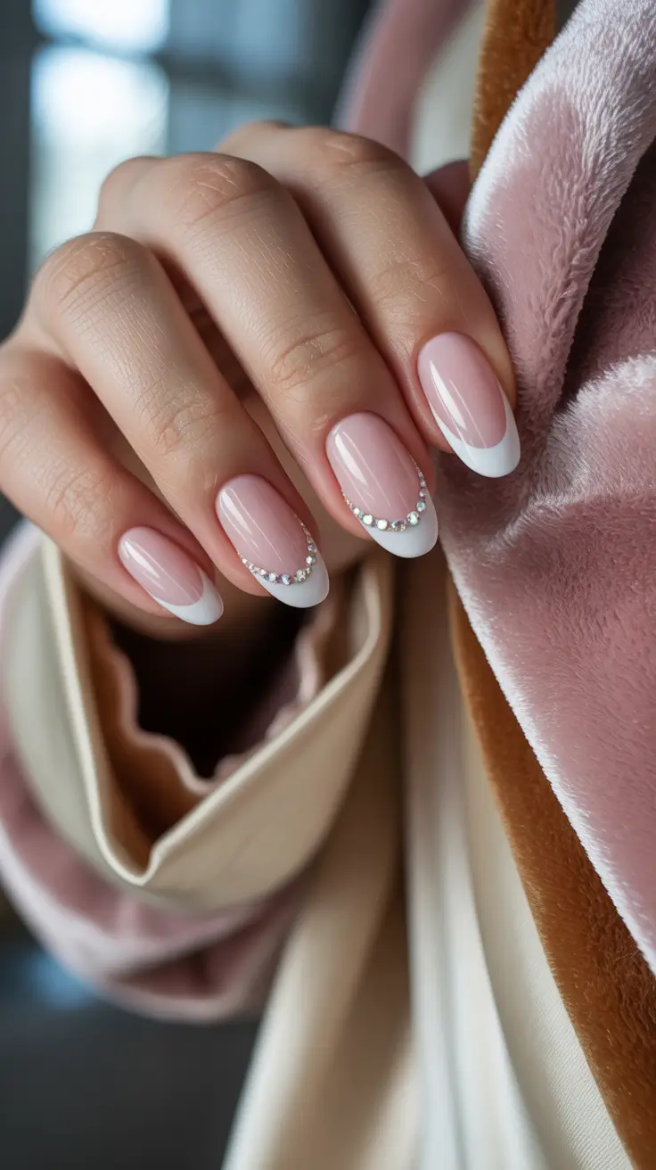 Fall 2025 Nail Colors: Crystal-Trimmed French for Subtle Glamour