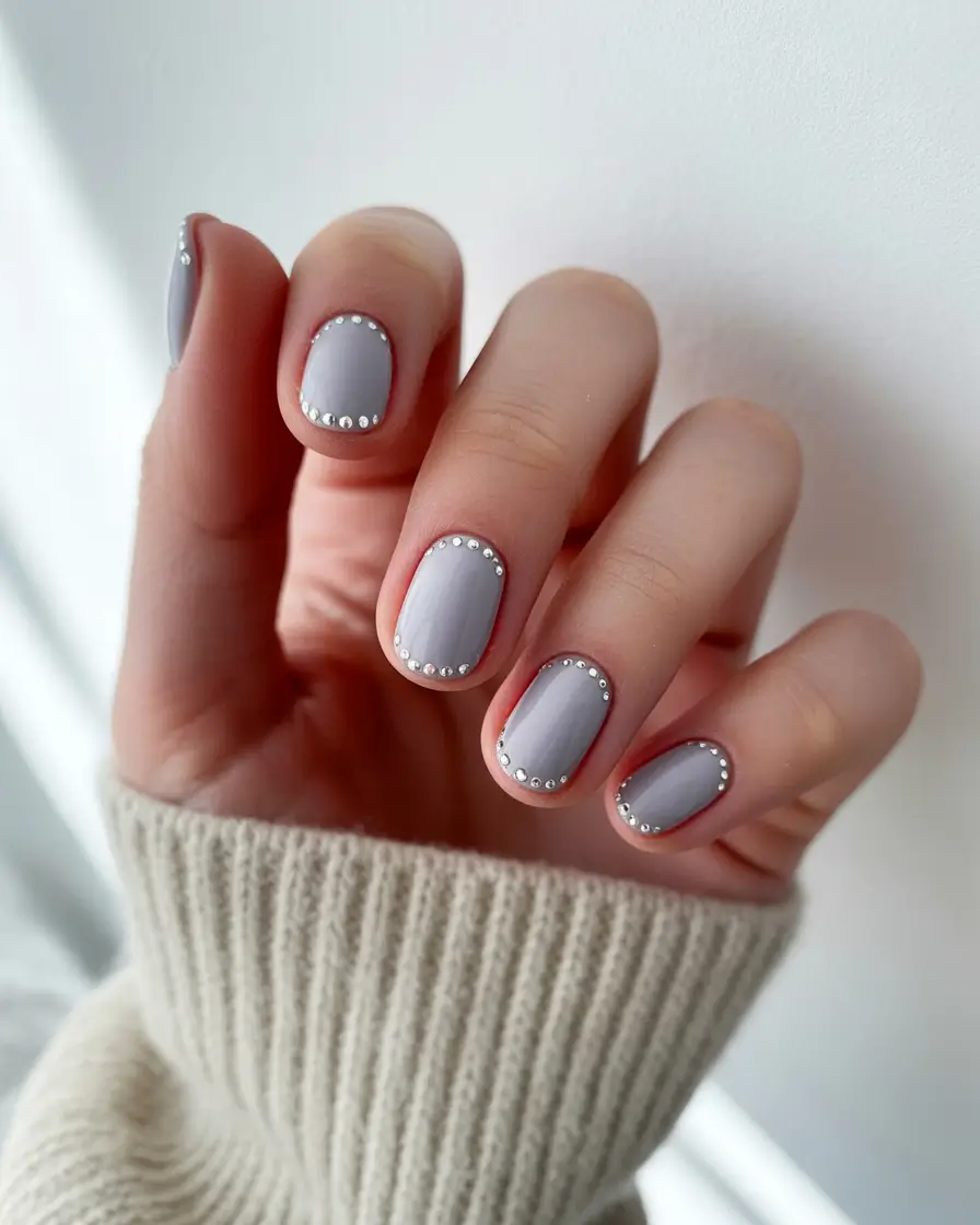 Fall 2025 short nail trends Cool Lavender With Micro-Crystal Detailing