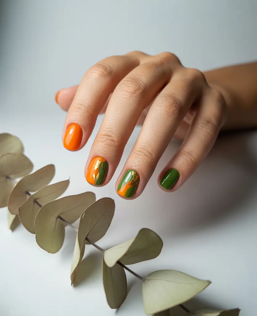Fall 2025 short nail trends Burnt Orange and Olive Green Duo