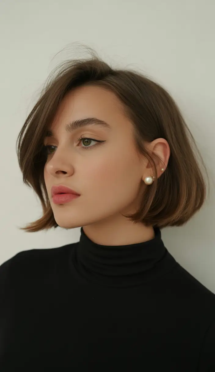 Fall bob haircut Sculpted Brunette with Delicate Swing