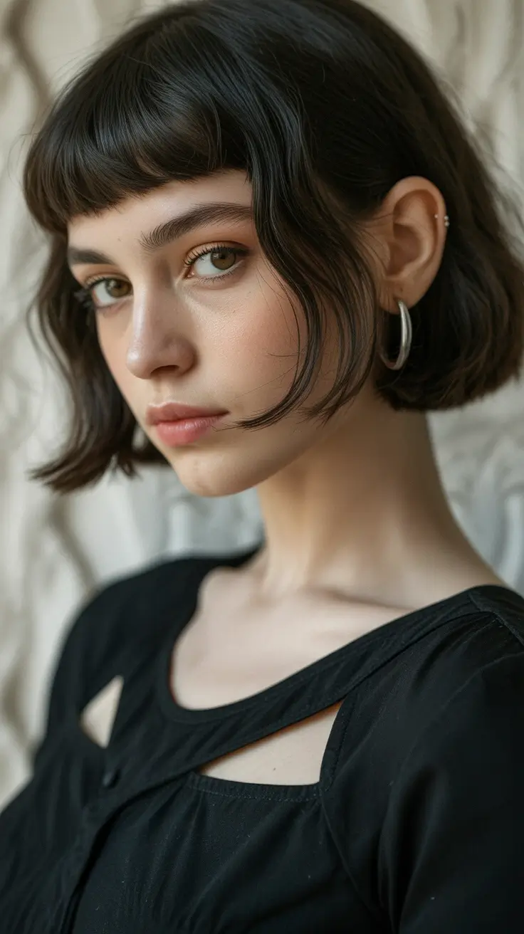 Fall bob haircut Blunt Micro Bangs with a Jet Black French Bob
