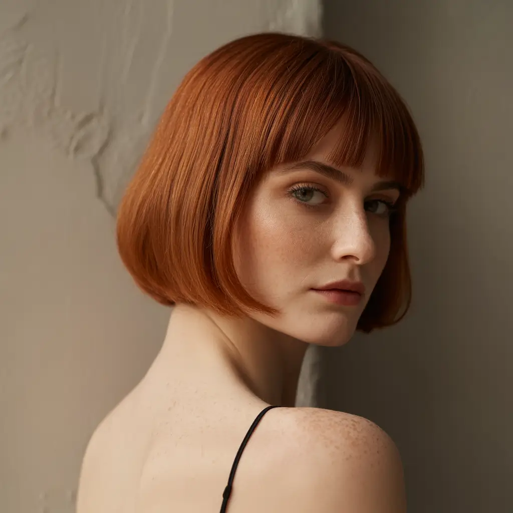 Fall bob haircut Structured Copper Bob with Micro Layers