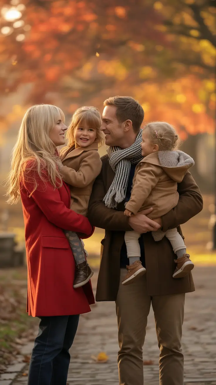 fall family photo outfits Classic Autumn Elegance With a Pop of Red