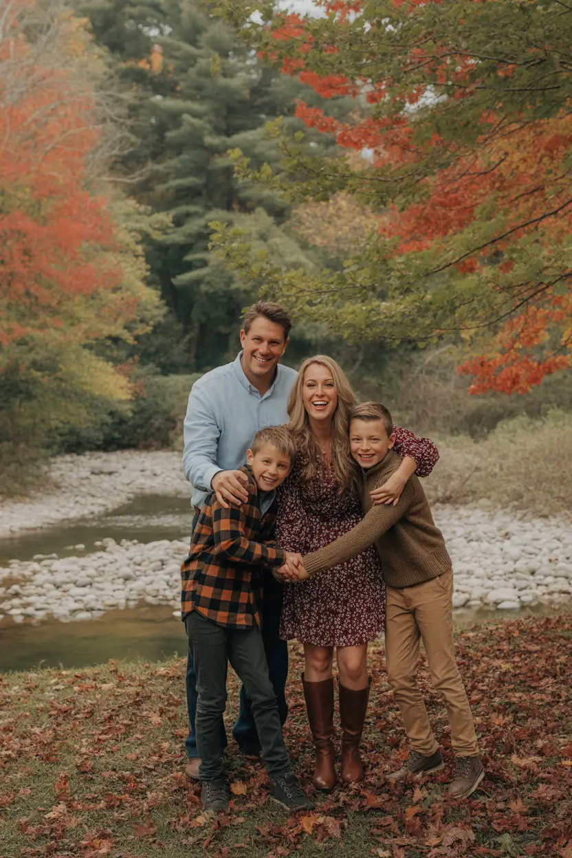 fall family photo outfits Warm Plaid and Woodland Richness