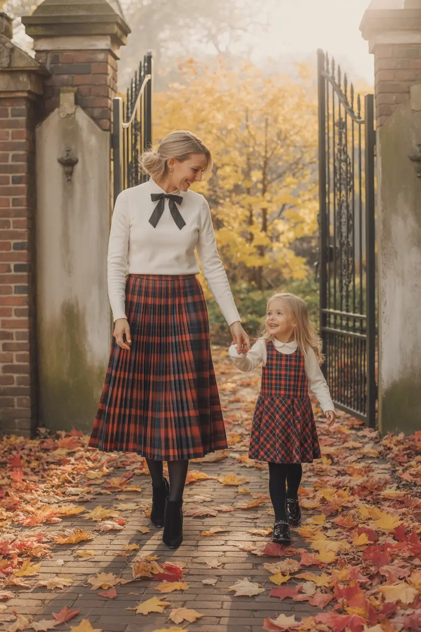 fall family photo outfits Vintage Prep in Coordinated Tartans