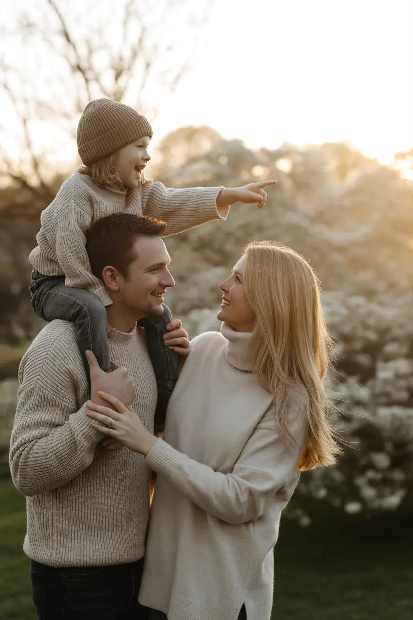 fall family photo outfits Monochrome Neutrals at Sunset
