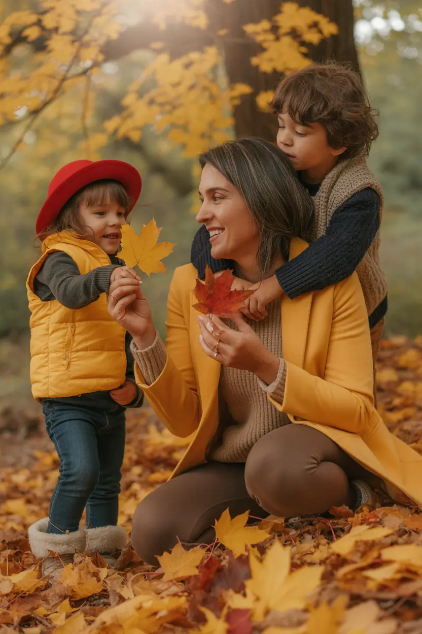 fall family photo outfits Playful Mustard Layers and Pops of Red