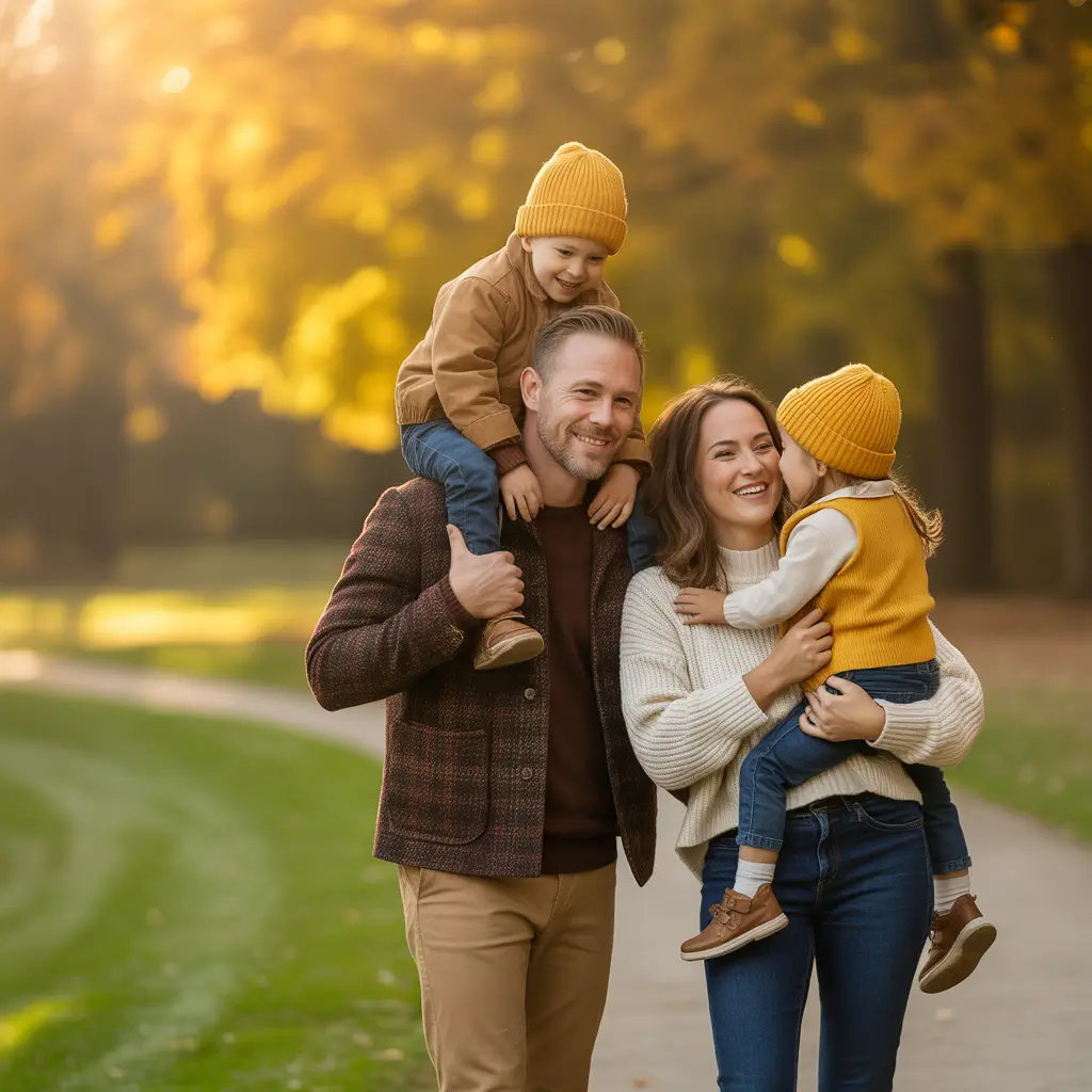 fall family photo outfits Cheerful Layers with Mustard Beanies