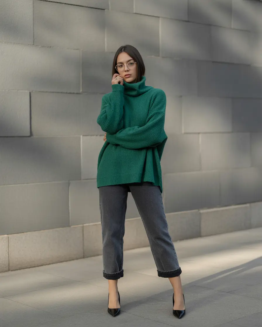 fall fashion outfits Forest Green and Grey Denim: The Effortless Palette