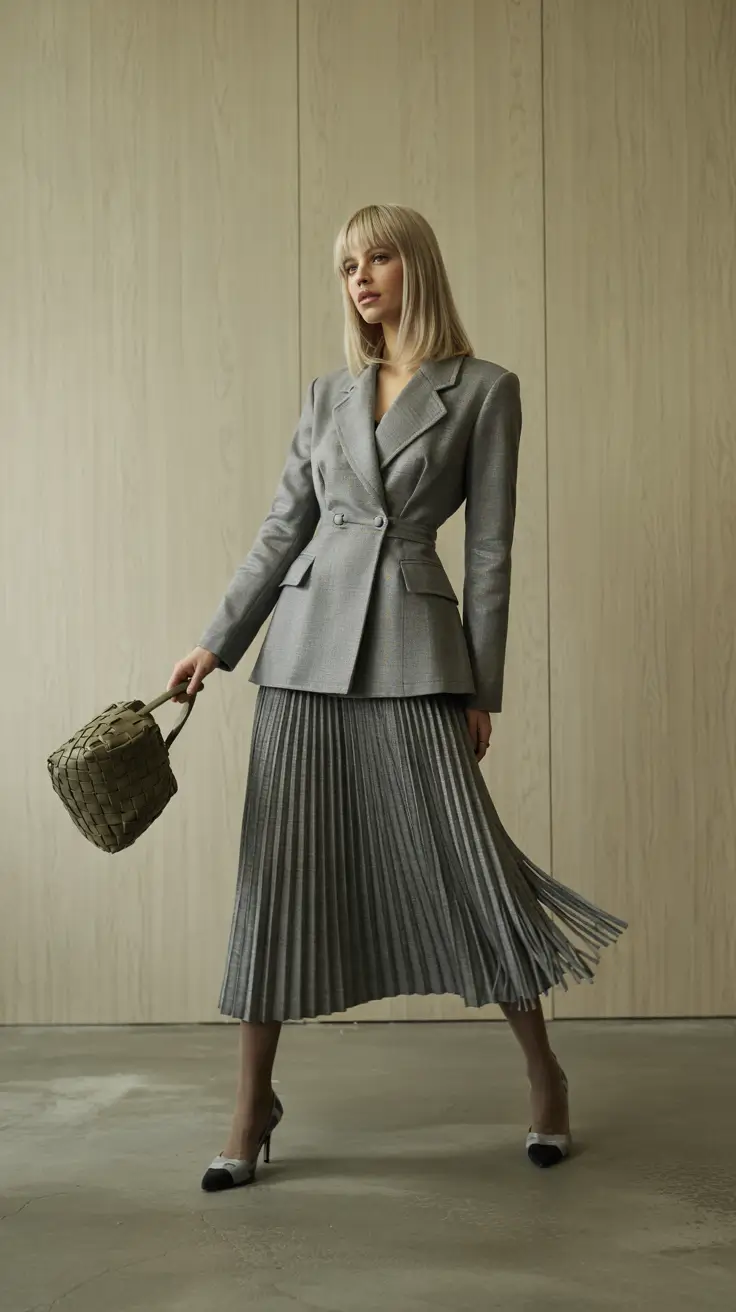 fall fashion trends for women 2025 Pleated Power in Steely Tones