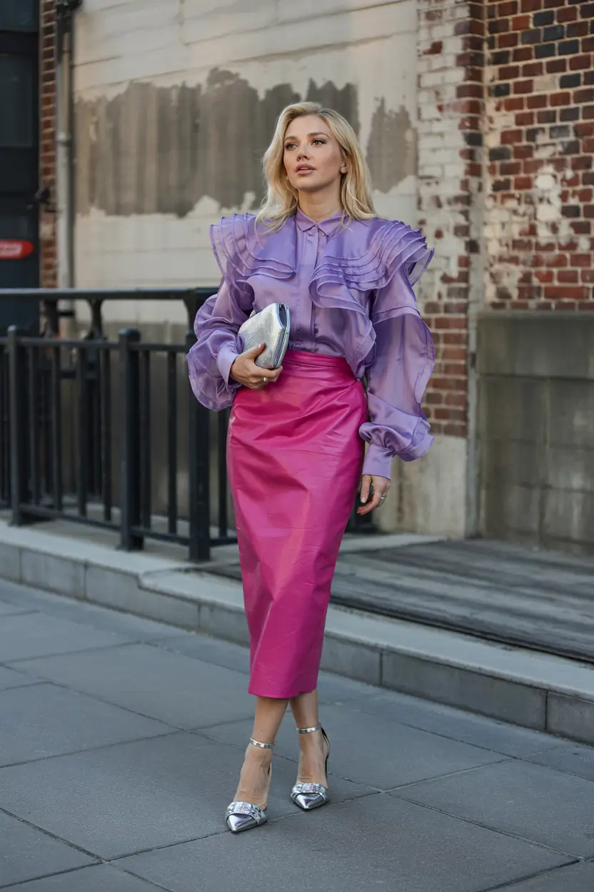 fall fashion trends for women 2025 Lavender Drama With a Metallic Whisper