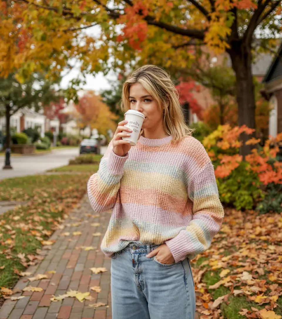 fall fashion trends for women 2025 Pastel Sweater Weather with a Side of Latte