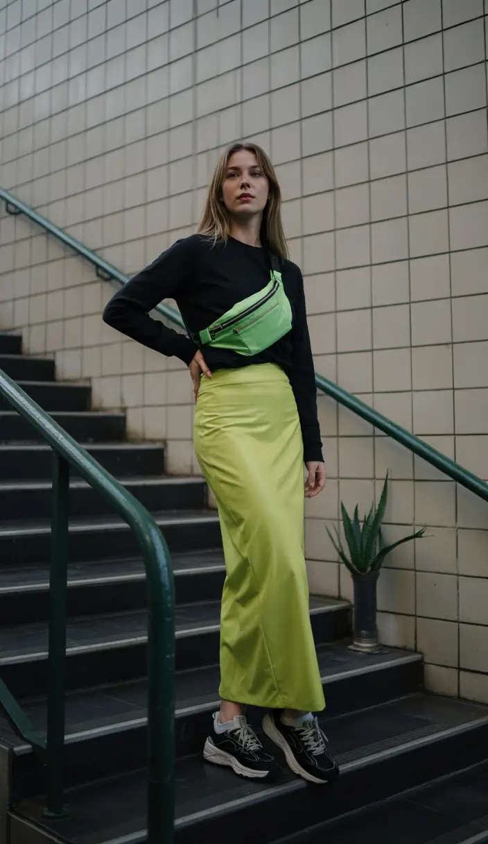 fall fashion trends for women 2025 Electric Lime Meets Streetwise Black