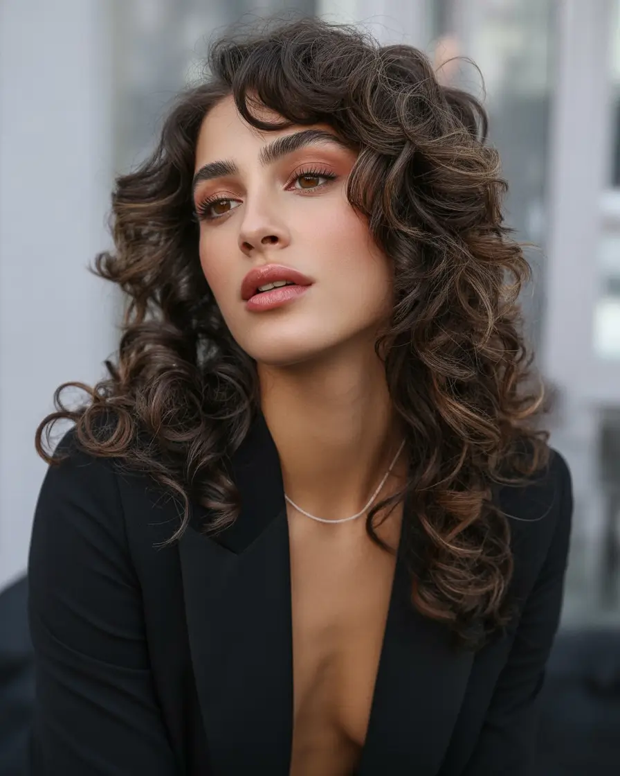 Fall hair color ideas 2025 - Textured Brunette Curls with Lived-In Layers