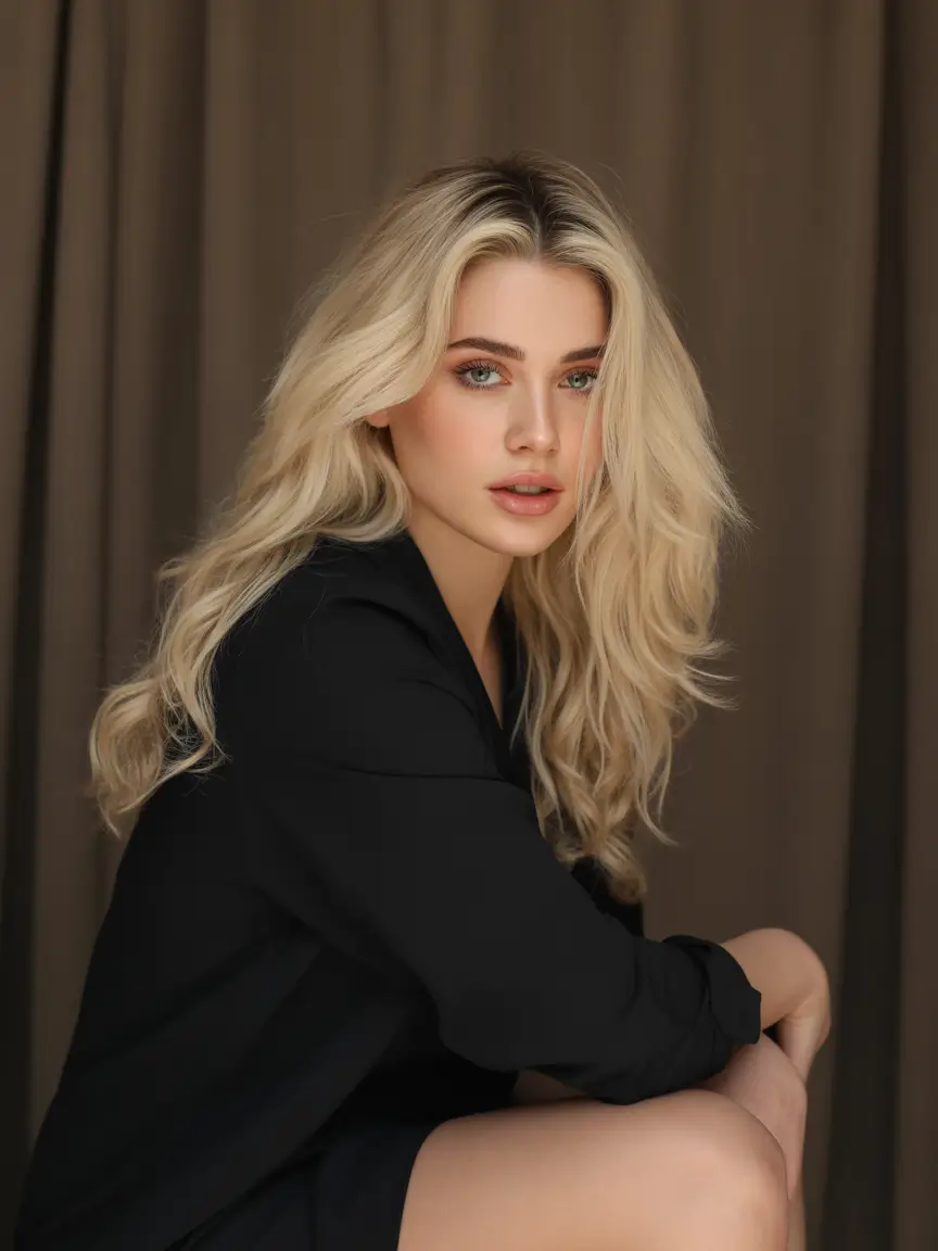 Fall hair color Soft Vanilla Blonde with Long Curtain Layers