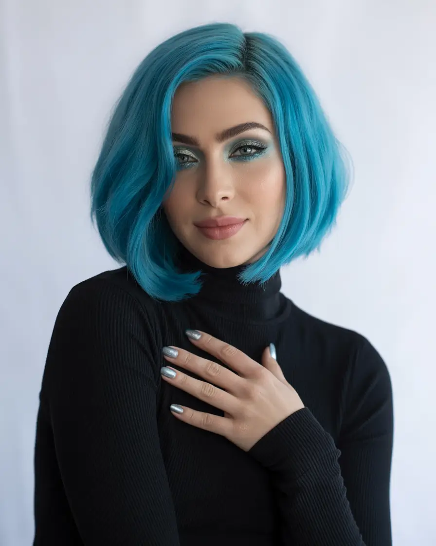 Fall hair color Electric Blue Precision Bob
