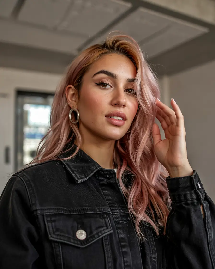 Fall hair color Dusty Rose Waves with a Root Melt