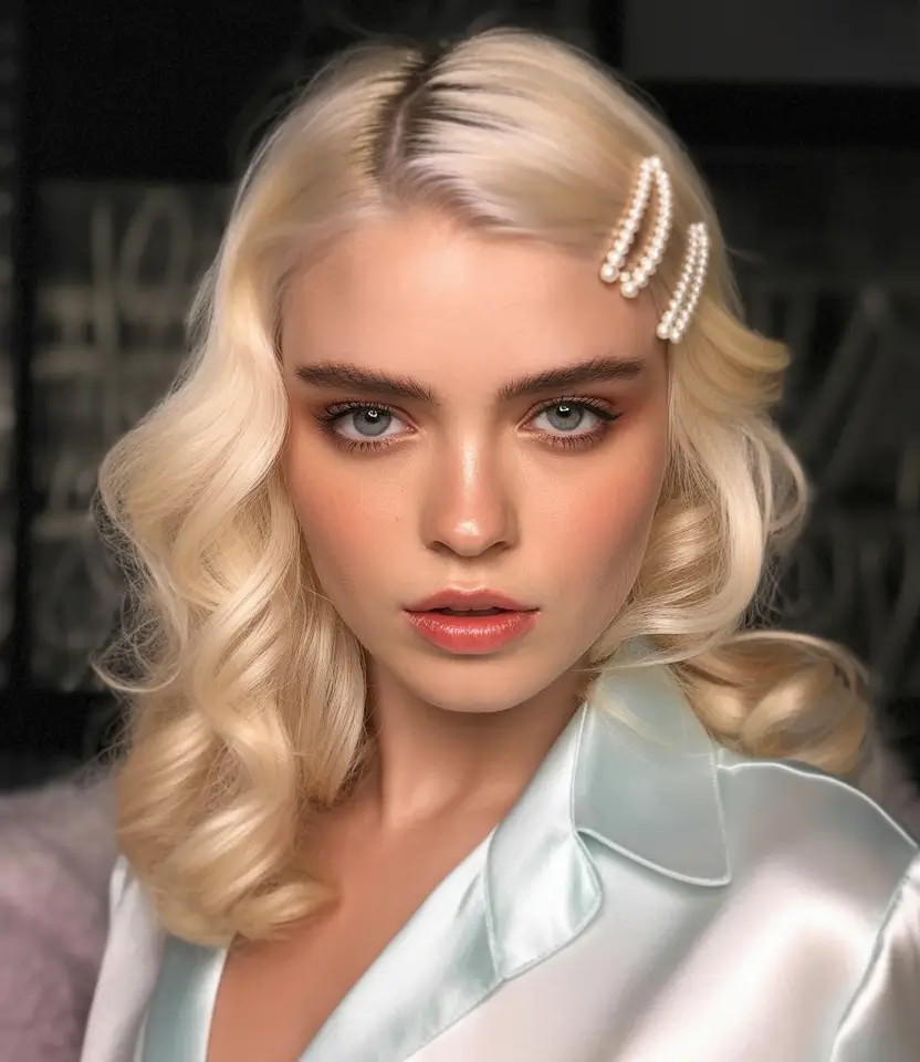 Fall hair color ideas 2025 - Champagne Blonde with Pearl Accents