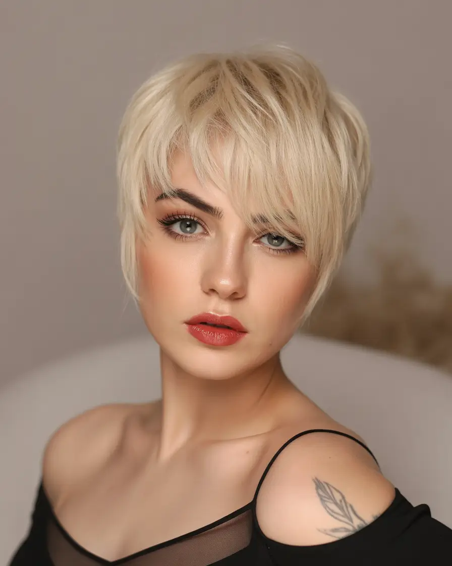 fall pixie haircut Soft Vanilla Fringe with a Velvet Finish