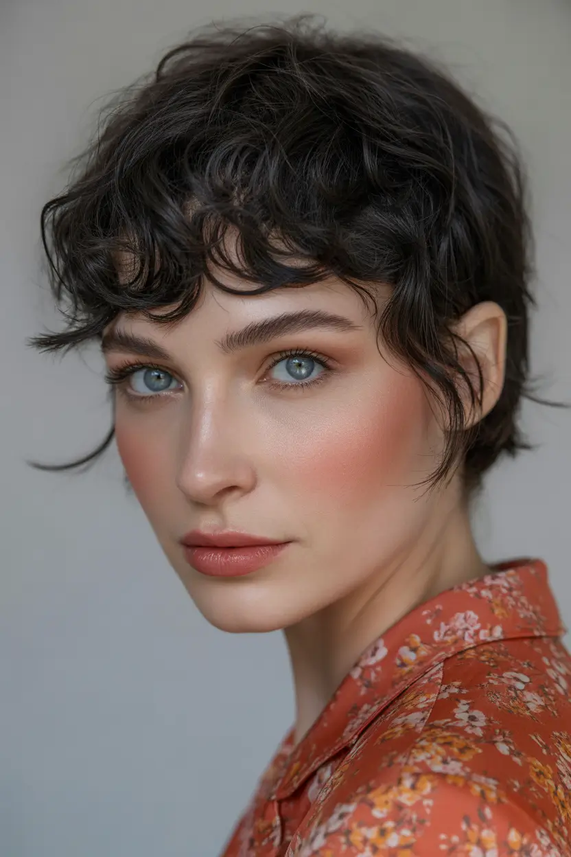 fall pixie haircut Messy Micro Waves with Botanical Charm