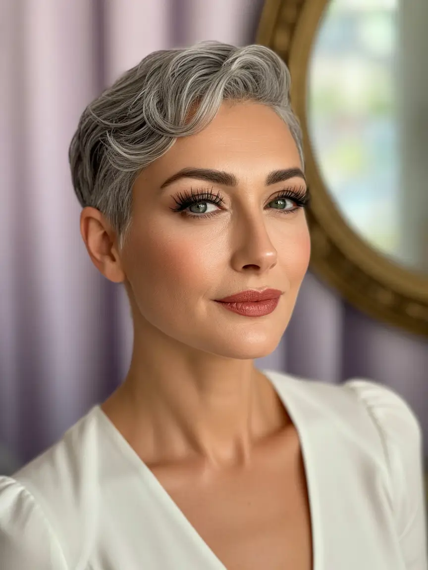 Fall pixie haircut Silver Waves with a Vintage Twist
