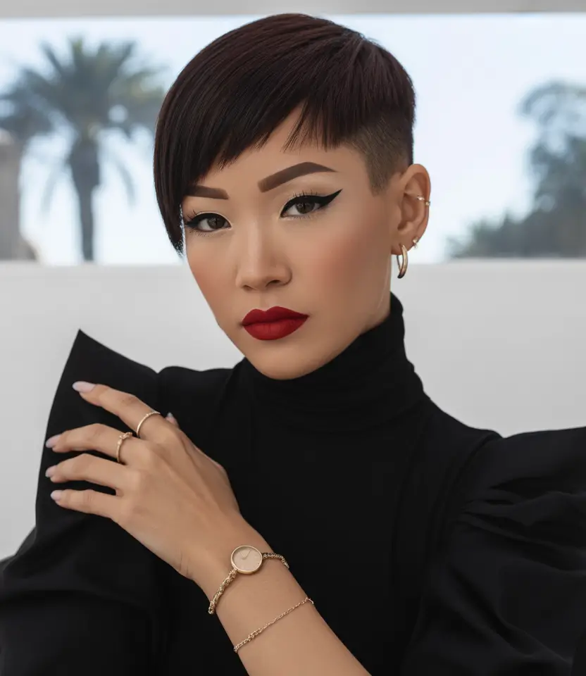 fall pixie haircut Geometric Glamour with Shaved Sides