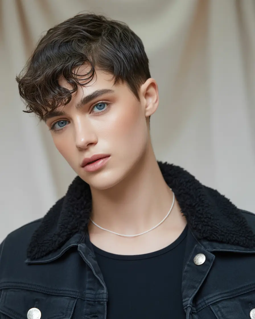 fall pixie haircut Romantic Waves with a Jet Black Base