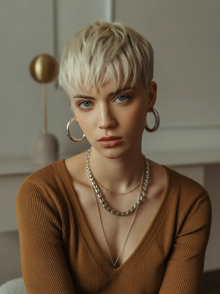 fall pixie haircut Fringed Vanilla Pixie with Silver Accents