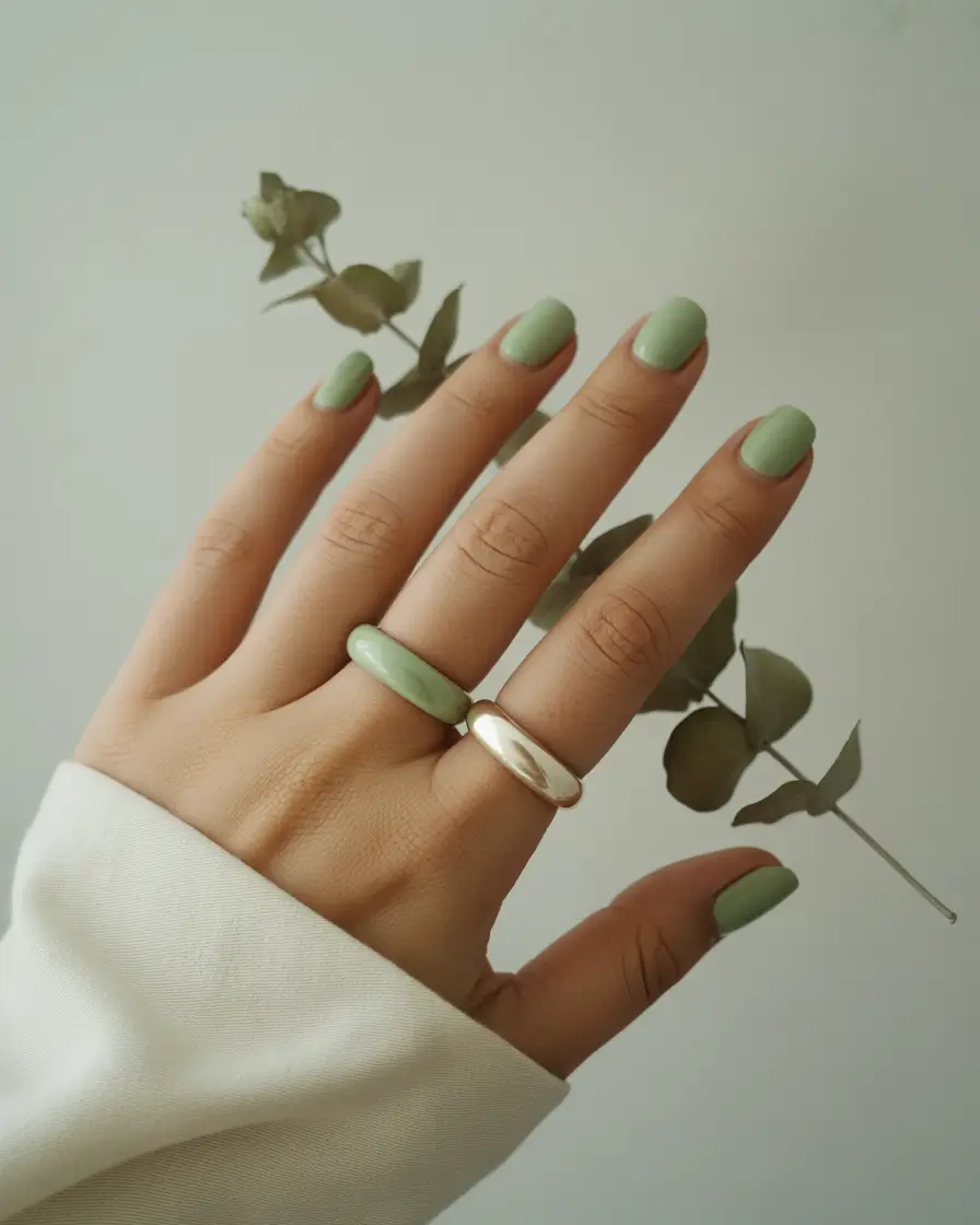 Fall Nail Color Ideas for Women Over 50 - Soft Sage Matte for Earthy Vibes