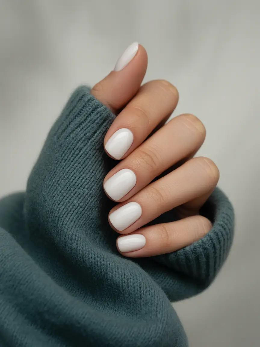 Fall Nail Color Ideas for Women Over 50 - Snowy White for Crisp Contrast