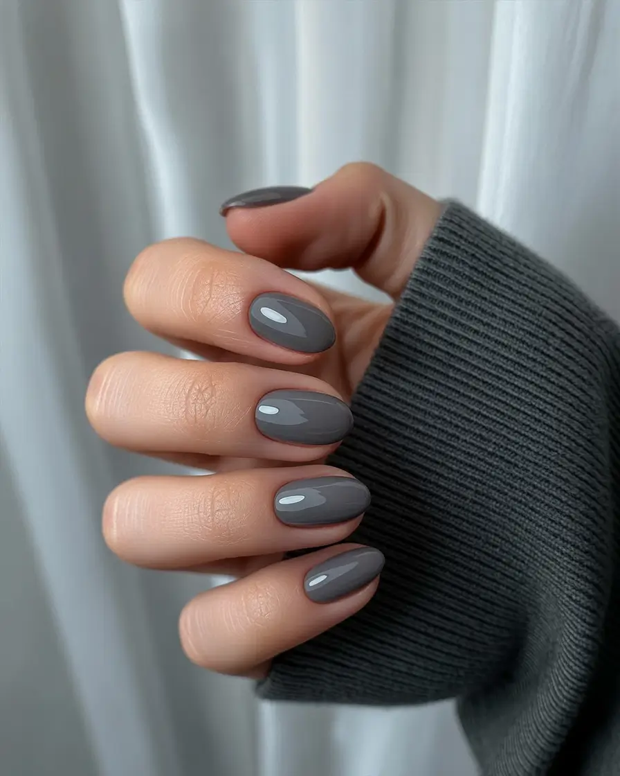 Fall Nail Color Ideas for Women Over 50 - Charcoal Gloss for Modern Mood