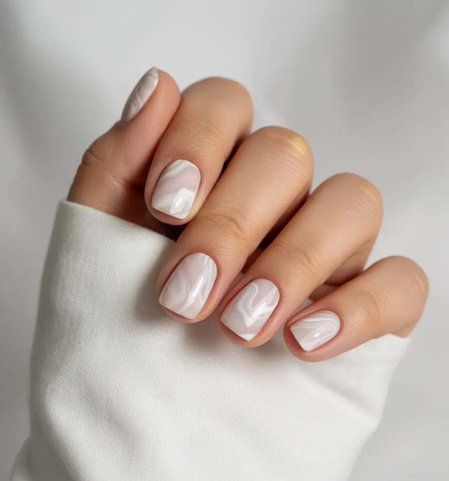 Fall Nail Color Ideas for Women Over 50 - Pearlized Marble for Soft Artistry