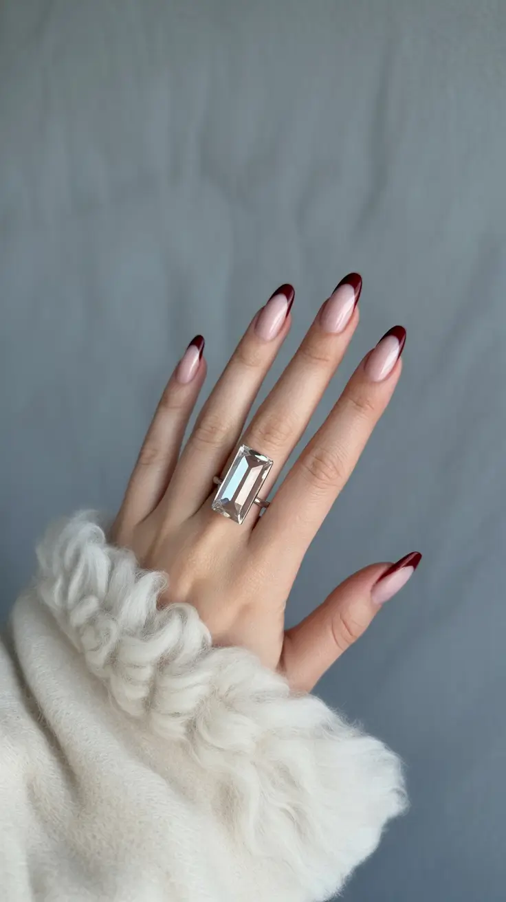 fall nail color ideas for women over 50 Elegant Burgundy Fade with Almond Tips