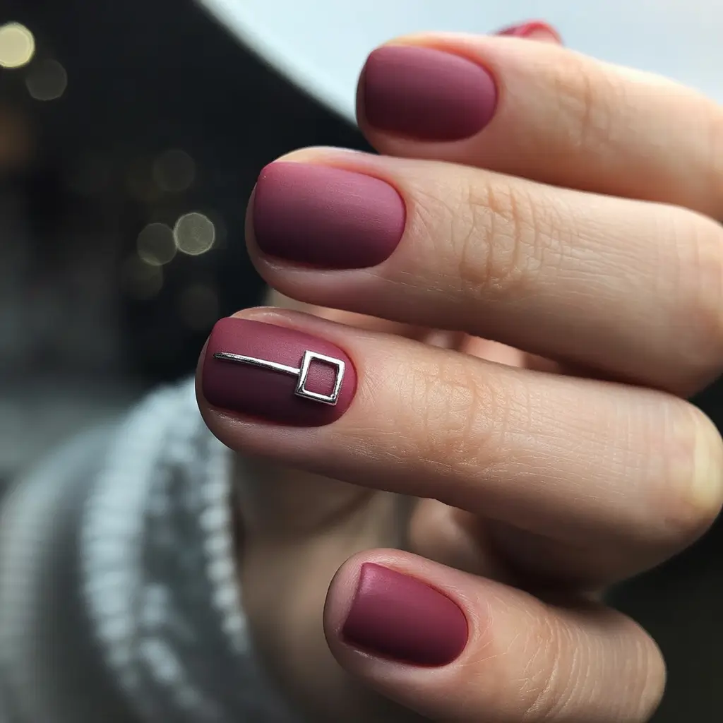 fall nail color ideas for women over 50 Matte Berry with Minimalist Charm