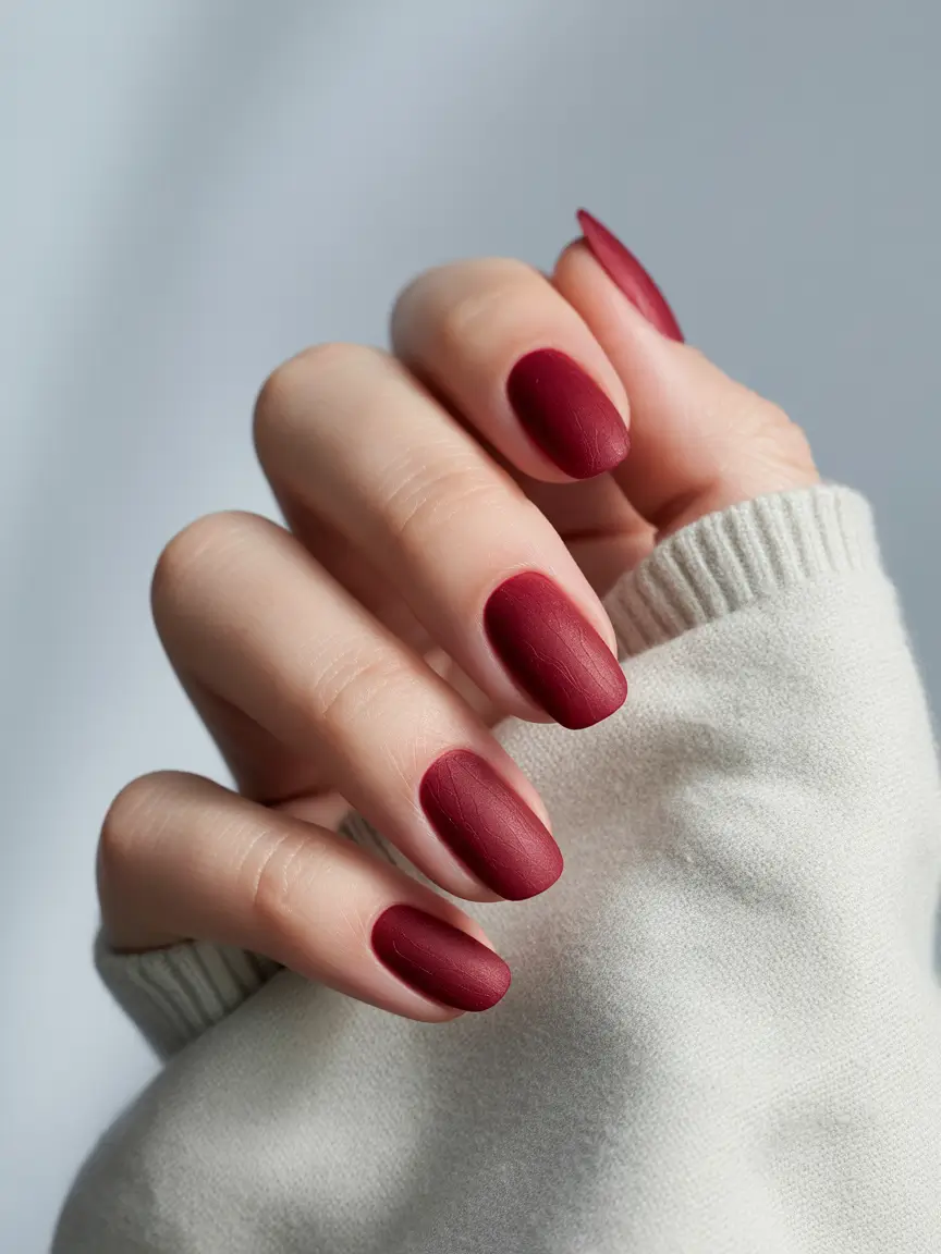 fall nail color ideas for women over 50 Deep Crimson Satin for a Classic Mood