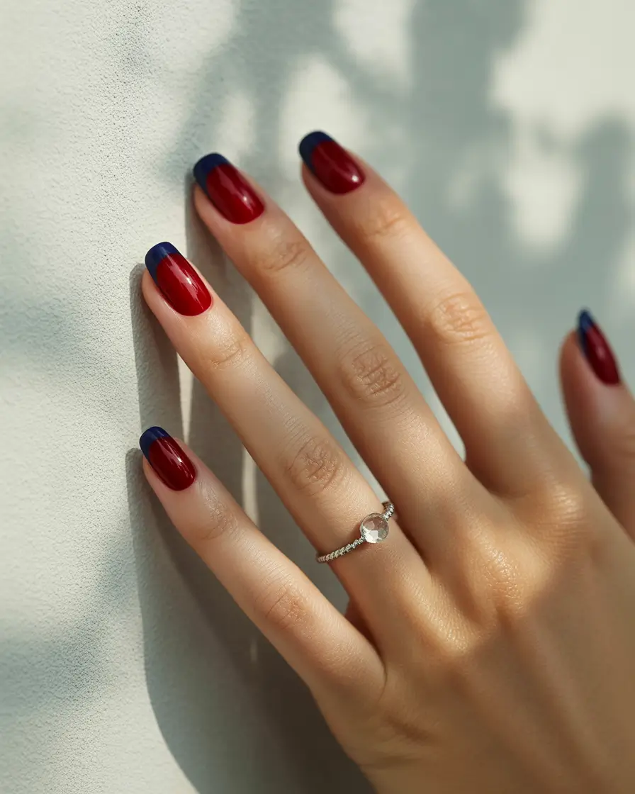 fall nail color ideas for women over 50 Classic Meets Cool: Red & Navy Duo