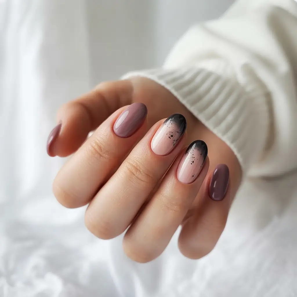 fall nail color ideas for women over 50 Charcoal Fade with Plum Accents